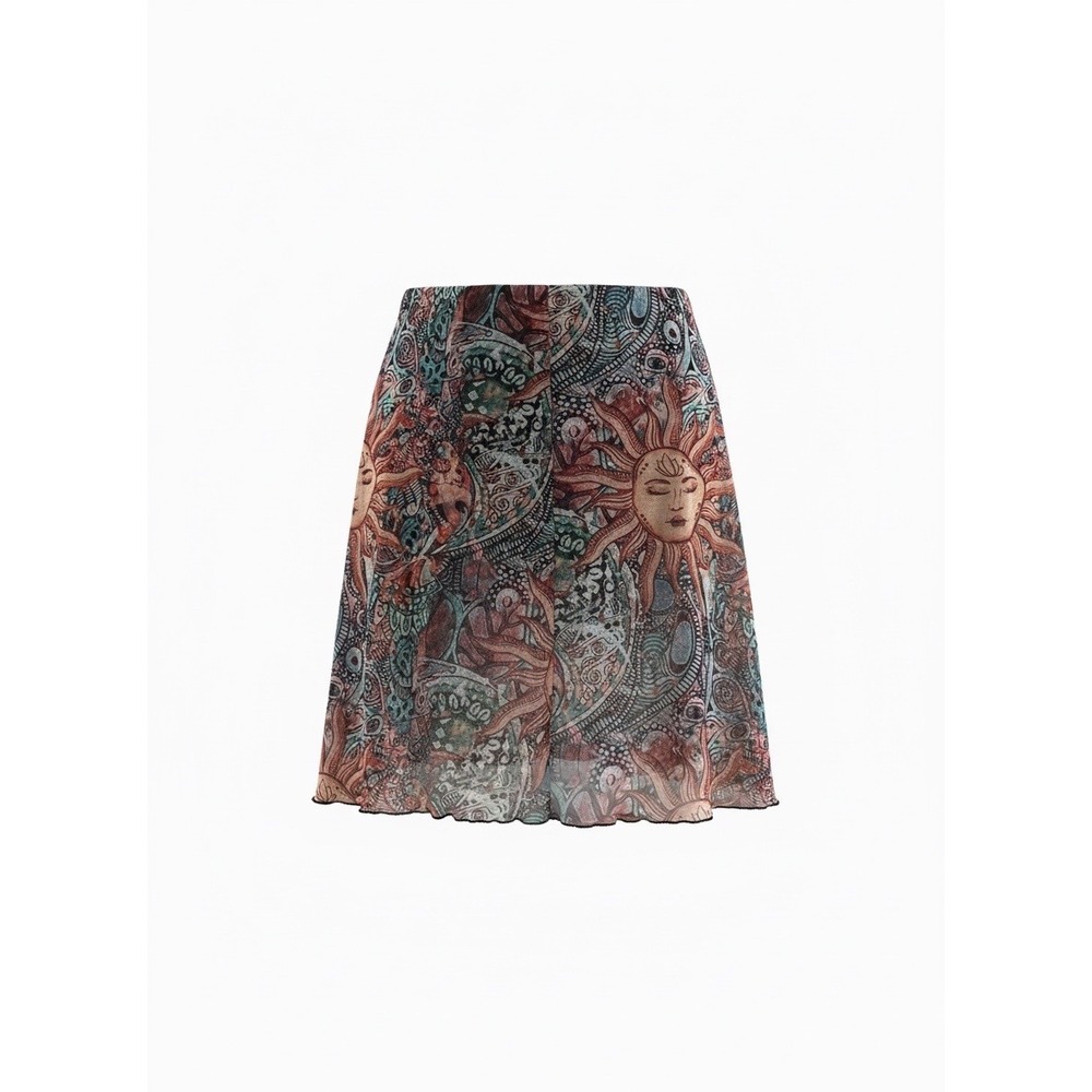 Celestial Sun Paisley Mesh Mini Skirt 3XL Boho whimsigoth retro dainty 90's bohe